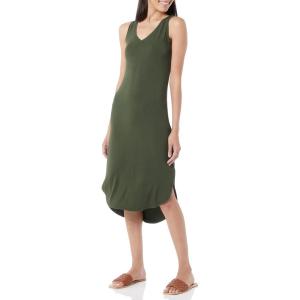 imageAmazon Essentials Womens Jersey RegularFit Sleeveless vNeck Midi Dress Previously Daily RitualForest Green