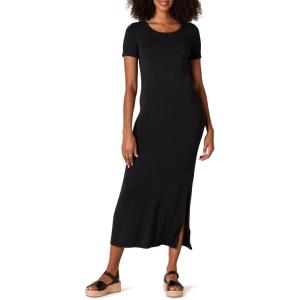 imageAmazon Essentials Womens Jersey StandardFit ShortSleeve Crewneck Side Slit Maxi Dress Previously Daily RitualBlack