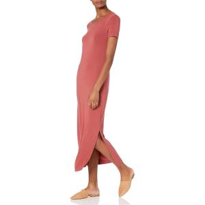 imageAmazon Essentials Womens Jersey StandardFit ShortSleeve Crewneck Side Slit Maxi Dress Previously Daily RitualBrick Red