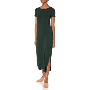 imageAmazon Essentials Womens Jersey StandardFit ShortSleeve Crewneck Side Slit Maxi Dress Previously Daily RitualDeep Green
