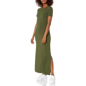 imageAmazon Essentials Womens Jersey StandardFit ShortSleeve Crewneck Side Slit Maxi Dress Previously Daily RitualForest Green