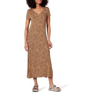 imageAmazon Essentials Womens Jersey VNeck Short Sleeve Midi Length DressDark Camel Animal Print