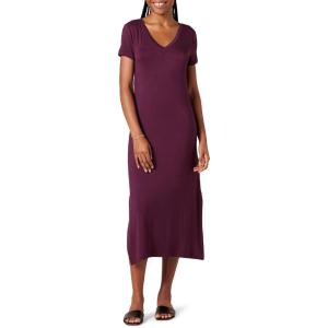 imageAmazon Essentials Womens Jersey VNeck Short Sleeve Midi Length DressDark Purple