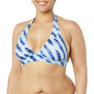 imageAmazon Essentials Womens LightSupport Tie Halter Bikini Swimsuit Top Available in Plus SizeBlue Tie Dye