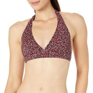 imageAmazon Essentials Womens LightSupport Tie Halter Bikini Swimsuit Top Available in Plus SizeBrick Red Leopard