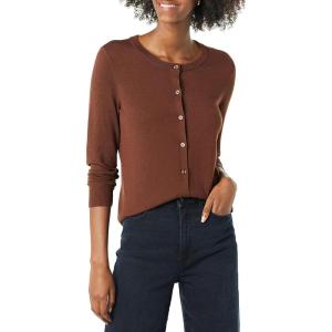 imageAmazon Essentials Womens Lightweight Crewneck Cardigan Sweater Available in Plus SizeBrown