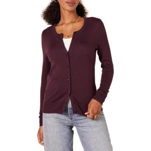 imageAmazon Essentials Womens Lightweight Crewneck Cardigan Sweater Available in Plus SizeBurgundy