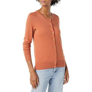 imageAmazon Essentials Womens Lightweight Crewneck Cardigan Sweater Available in Plus SizeCaramel