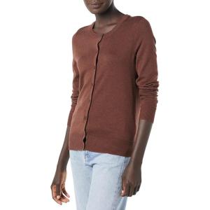 imageAmazon Essentials Womens Lightweight Crewneck Cardigan Sweater Available in Plus SizeDark Chestnut Brown Heather