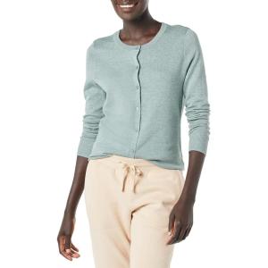 imageAmazon Essentials Womens Lightweight Crewneck Cardigan Sweater Available in Plus SizeSage Green Heather