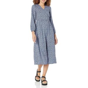 imageAmazon Essentials Womens Lightweight Georgette Long Sleeve VNeck Midi Dress Available in Plus SizeBlue Ditsy Floral