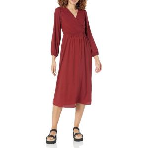 imageAmazon Essentials Womens Lightweight Georgette Long Sleeve VNeck Midi Dress Available in Plus SizeBurgundy