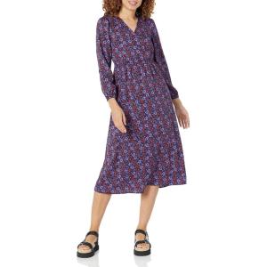 imageAmazon Essentials Womens Lightweight Georgette Long Sleeve VNeck Midi Dress Available in Plus SizeDark Blue Pansy