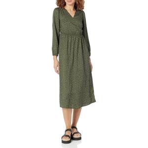 imageAmazon Essentials Womens Lightweight Georgette Long Sleeve VNeck Midi Dress Available in Plus SizeDark Olive Abstract Animal