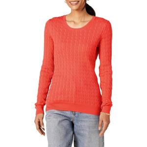 imageAmazon Essentials Womens Lightweight LongSleeve Cable Crewneck Sweater Available in Plus SizeCoral Pink