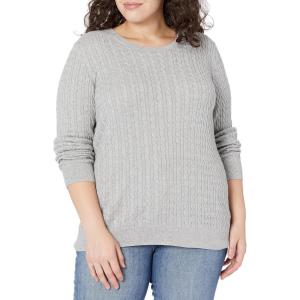 imageAmazon Essentials Womens Lightweight LongSleeve Cable Crewneck Sweater Available in Plus SizeLight Grey Heather
