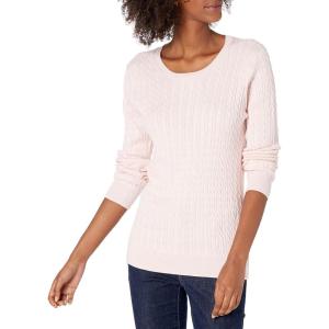 imageAmazon Essentials Womens Lightweight LongSleeve Cable Crewneck Sweater Available in Plus SizeLight Pink