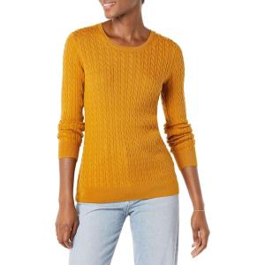 imageAmazon Essentials Womens Lightweight LongSleeve Cable Crewneck Sweater Available in Plus SizeTobacco Brown