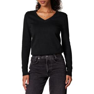 imageAmazon Essentials Womens Lightweight LongSleeve VNeck Sweater 100 CottonBlack