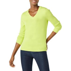 imageAmazon Essentials Womens Lightweight LongSleeve VNeck Sweater 100 CottonLime Green