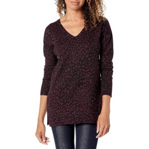 imageAmazon Essentials Womens Lightweight LongSleeve VNeck Tunic Sweater Available in Plus SizeBlack Animal Print