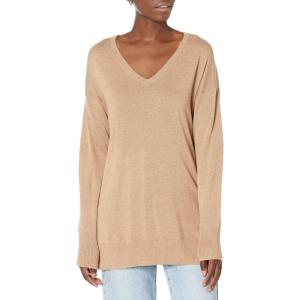 imageAmazon Essentials Womens Lightweight LongSleeve VNeck Tunic Sweater Available in Plus SizeCamel Heather
