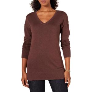 imageAmazon Essentials Womens Lightweight LongSleeve VNeck Tunic Sweater Available in Plus SizeDark Chestnut Brown Heather