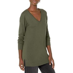 imageAmazon Essentials Womens Lightweight LongSleeve VNeck Tunic Sweater Available in Plus SizeDark Olive