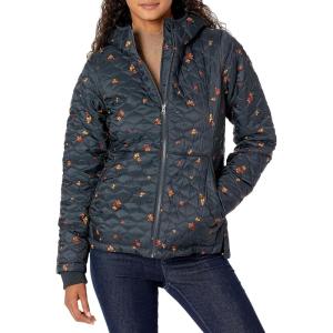 imageAmazon Essentials Womens Lightweight Quilted FullZip WaterResistant SherpaLined Hooded Puffer JacketBlack Leafy Floral