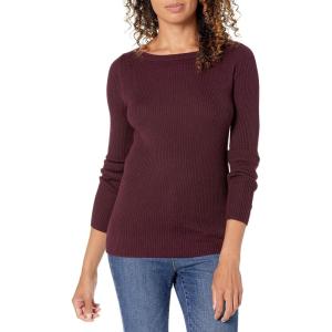 imageAmazon Essentials Womens Lightweight Ribbed LongSleeve Boat Neck SlimFit SweaterBurgundy