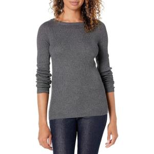 imageAmazon Essentials Womens Lightweight Ribbed LongSleeve Boat Neck SlimFit SweaterCharcoal Heather