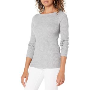 imageAmazon Essentials Womens Lightweight Ribbed LongSleeve Boat Neck SlimFit SweaterLight Grey Heather