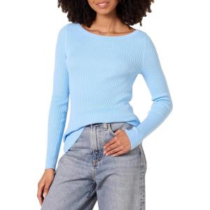 imageAmazon Essentials Womens Lightweight Ribbed LongSleeve Boat Neck SlimFit SweaterSky Blue