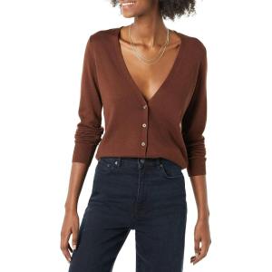 imageAmazon Essentials Womens Lightweight VNeck Cardigan Sweater Available in Plus SizeBrown