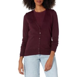 imageAmazon Essentials Womens Lightweight VNeck Cardigan Sweater Available in Plus SizeBurgundy