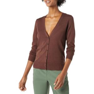 imageAmazon Essentials Womens Lightweight VNeck Cardigan Sweater Available in Plus SizeDark Chestnut Brown Heather