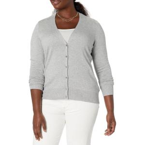 imageAmazon Essentials Womens Lightweight VNeck Cardigan Sweater Available in Plus SizeLight Grey Heather