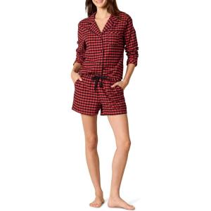 imageAmazon Essentials Womens Lightweight Woven Flannel Pajama Set with ShortsBlack Red Mini Buffalo Plaid