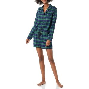 imageAmazon Essentials Womens Lightweight Woven Flannel Pajama Set with ShortsDark Green Navy Blackwatch Plaid