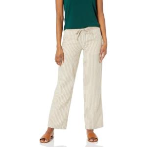 imageAmazon Essentials Womens Linen Blend Drawstring Relaxed Fit Wide Leg Pant Available in Plus SizeEcru Stripe