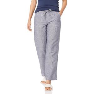 imageAmazon Essentials Womens Linen Blend Drawstring Relaxed Fit Wide Leg Pant Available in Plus SizeGrey Vertical Stripe