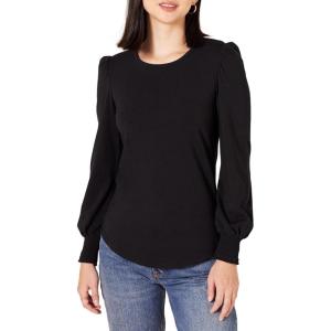 imageAmazon Essentials Womens LongSleeve Crewneck Smocked Cuff TShirtBlack
