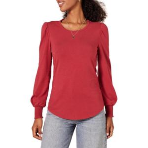 imageAmazon Essentials Womens LongSleeve Crewneck Smocked Cuff TShirtDark Red