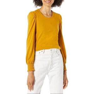 imageAmazon Essentials Womens LongSleeve Crewneck Smocked Cuff TShirtTobacco Brown