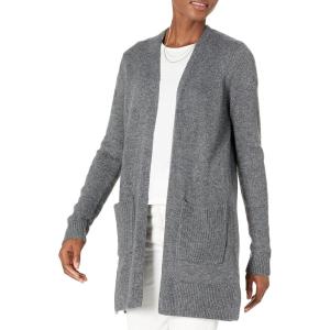 imageAmazon Essentials Womens LongSleeve Jersey Stitch OpenFront CardiganCharcoal Heather
