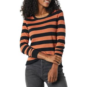 imageAmazon Essentials Womens LongSleeve Lightweight Crewneck Sweater Available in Plus SizeBlack Caramel Rugby Stripe