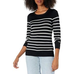 imageAmazon Essentials Womens LongSleeve Lightweight Crewneck Sweater Available in Plus SizeBlack Grey White Stripe