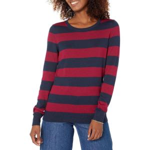 imageAmazon Essentials Womens LongSleeve Lightweight Crewneck Sweater Available in Plus SizeBurgundy Navy Rugby Stripe