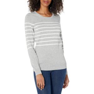 imageAmazon Essentials Womens LongSleeve Lightweight Crewneck Sweater Available in Plus SizeLight Grey Heather White Placed Stripe