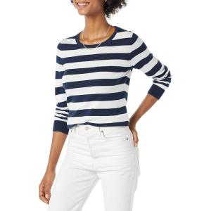 imageAmazon Essentials Womens LongSleeve Lightweight Crewneck Sweater Available in Plus SizeNavy White Rugby Stripe